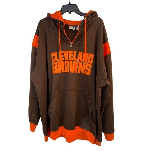 Majestic Cleveland Browns 4XL Hoodie Brown Sewn Letters Pullover Sweatshirt EUC - Picture 1 of 7